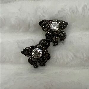 Elegant Black and Silver Floral Earrings